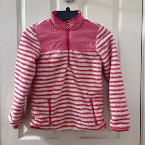 Joules Elena Quarter Zip Fleece Pullover Pink and White Striped Girls Size 9-10